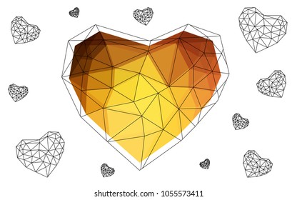 Light Orange vector abstract glitter heart shape on white background in love concept for valentine's day with sweet and romantic moment. Polygonal design for your business.