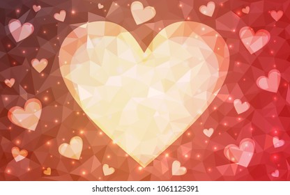 Light Orange vector abstract glitter heart shape on white background in love concept for valentine's day with sweet and romantic moment. Polygonal design for your business.