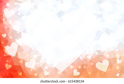 Light Orange vector abstract glitter heart shape on white background in love concept for valentine's day with sweet and romantic moment. Polygonal design for your business.
