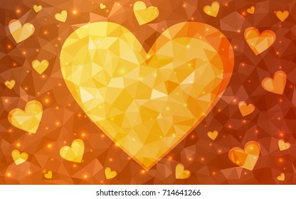 Light Orange vector abstract glitter heart shape on white background in love concept for valentine's day with sweet and romantic moment. Polygonal design for your business.