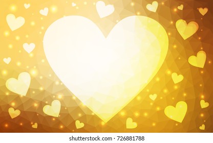 Light Orange vector abstract glitter heart shape on white background in love concept for valentine's day with sweet and romantic moment. Polygonal design for your business.