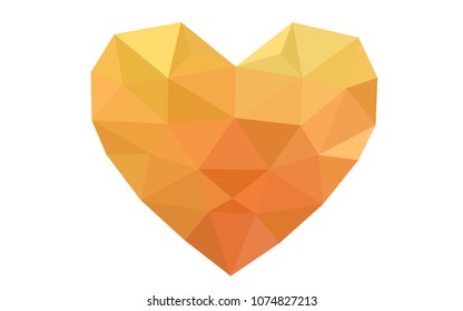 Light Orange vector abstract Triangle Geometrical Heart on white polygonal background. Happy Valentine's Day Greeting Card. Stock template for your design.