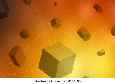 Light Orange vector backdrop with 3D cubes, cylinders, spheres, rectangles. Illustration with a set of geometrical shapes. Smart design for business ads.