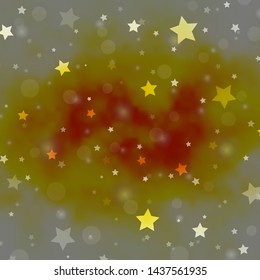 Light Orange vector backdrop with circles, stars. Abstract design in gradient style with bubbles, stars. Pattern for trendy fabric, wallpapers.