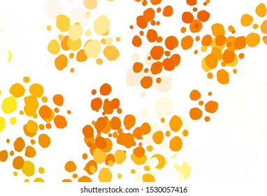 Light Orange vector backdrop with dots. Glitter abstract illustration with blurred drops of rain. Design for your business advert.