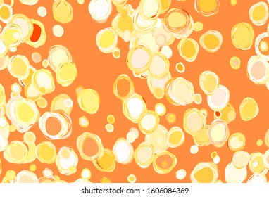 Light Orange vector backdrop with dots. Glitter abstract illustration with blurred drops of rain. Design for your business advert.