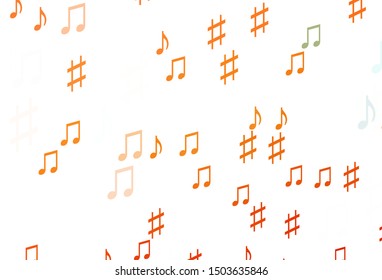 Light Orange vector backdrop with music notes. Decorative design in abstract style with music shapes. Pattern for festival leaflets.