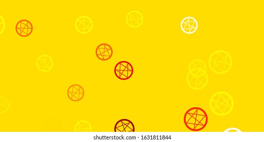 Light Orange vector backdrop with mystery symbols. Illustration with magical signs of spiritual power. Best design halloween events.