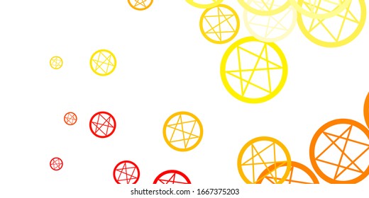 Light Orange vector backdrop with mystery symbols. Illustration with magical signs of spiritual power. Simple base for your occult design.
