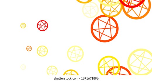 Light Orange vector backdrop with mystery symbols. Illustration with magical signs of spiritual power. Simple base for your occult design.