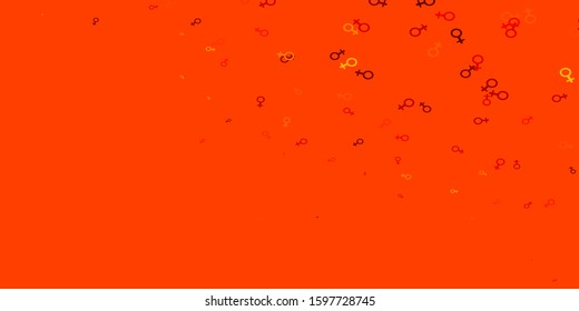 Light Orange vector backdrop with woman's power symbols. Colorful illustration with gradient feminism shapes. Smart design for your apps.