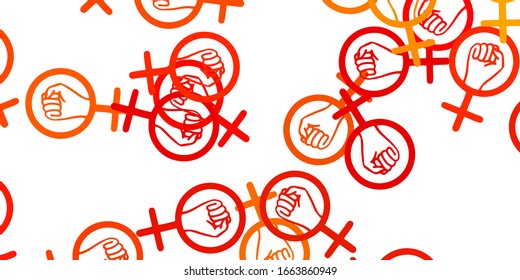 Light Orange vector backdrop with woman's power symbols. Simple design in abstract style with women’s rights activism. Best design to show the power of women.