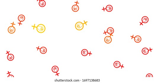 Light Orange vector backdrop with woman's power symbols. Colorful feminism symbols with a gradient in modern style. Simple design for your web site.