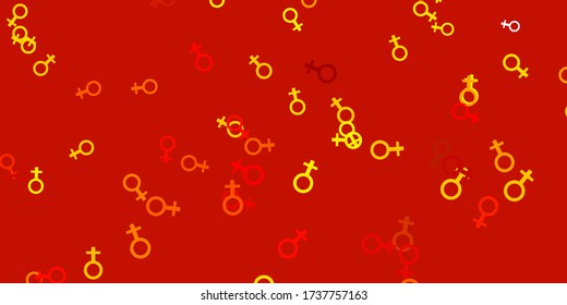 Light Orange vector backdrop with woman's power symbols. Simple design in abstract style with women’s rights activism. Best design to show the power of women.