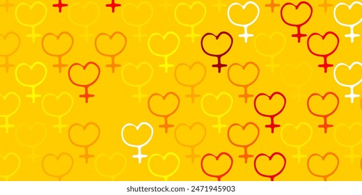 Light Orange vector backdrop with woman's power symbols. Abstract illustration with a depiction of women's power. Elegant design for wallpapers.