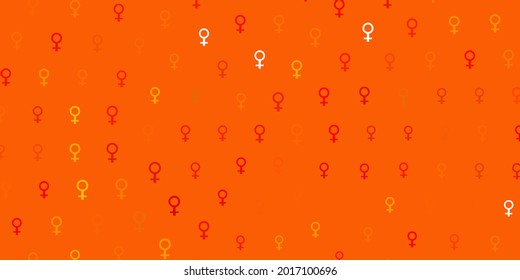Light Orange vector backdrop with women power symbols. Colorful feminism symbols with a gradient in modern style. Elegant design for wallpapers.