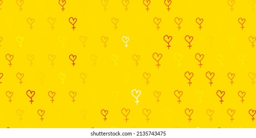 Fondo vectorial naranja claro con símbolos de potencia femenina. Ilustración abstracta con una representación del poder femenino. Antecedentes del Día Internacional de la Mujer.