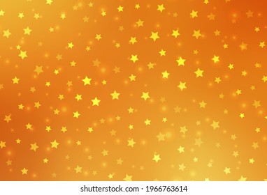 Light Orange vector background with beautiful snowflakes, stars. Glitter abstract illustration with gradient crystal ice forms. Template for New Year background.