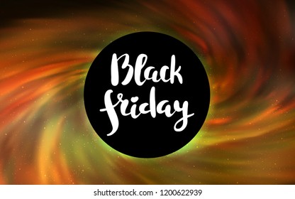 Light Orange vector background with a black hole, sky. Colorful illustration of a black hole on a starry backdrop. Black Friday design for ads, commercials.