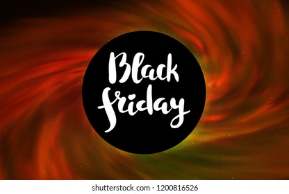 Light Orange vector background with a black hole, sky. Decorative design in space style with a black hole. Black Friday design for ads, commercials.