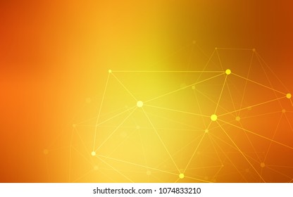 Light Orange vector background with bubbles, lines. Glitter abstract illustration with connection of triangle structure. Pattern can be used for futuristic ad, booklets.