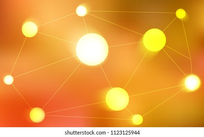 Light Orange vector background with bubbles, lines. Illustration with set of colorful abstract circles and lines. Completely new template for your brand book.
