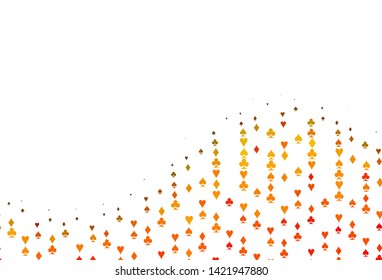 Light Orange vector background with cards signs. Illustration with set of hearts, spades, clubs, diamonds. Pattern for ads of parties, events in Vegas.