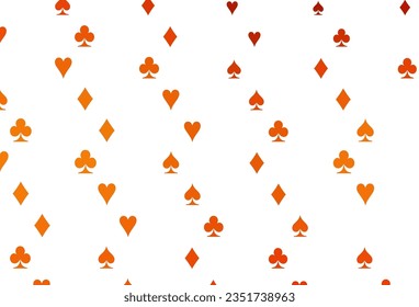 Hell orangefarbener Vektorhintergrund mit Kartenzeichen. Illustration mit Herzen, Pik, Clubs, Diamanten. Muster für Prospekte von Pokerspielen, Events.