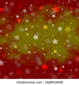 Light Orange vector background with circles, stars. Illustration with set of colorful abstract spheres, stars. Pattern for trendy fabric, wallpapers.