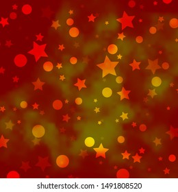 Light Orange vector background with circles, stars. Abstract illustration with colorful spots, stars. Design for textile, fabric, wallpapers.