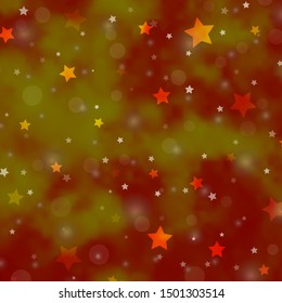 Light Orange vector background with circles, stars. Abstract illustration with colorful spots, stars. Design for wallpaper, fabric makers.