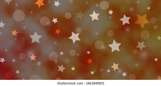 Light Orange vector background with circles, stars. Colorful disks, stars on simple gradient background. Design for wallpaper, fabric makers.