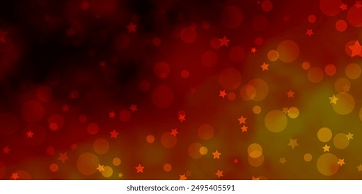 Light Orange vector background with circles, stars. Illustration with set of colorful abstract spheres, stars. Design for wallpaper, fabric makers.