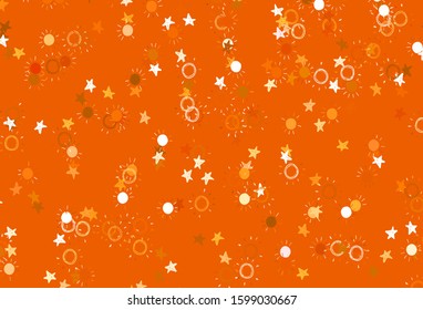 Light Orange vector background with colorful stars, suns. Glitter abstract illustration with colored stars, suns. Pattern for futuristic ad, booklets.