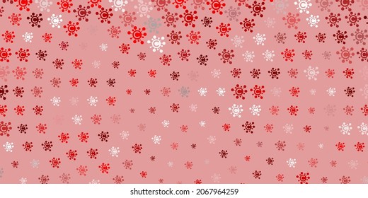 Fondo vectorial naranja claro con símbolos covid-19. Símbolos de enfermedades degradadas coloridas en un estilo simple y abstracto. Sencillo dibujo contra la fiebre de peligro.
