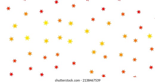 Light orange vector background with covid-19 symbols. Simple design in abstract style with infection forms. Simple drawing against danger fever.