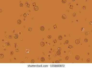 Light Orange vector background with cuisine gourmet. Beautiful colorful illustration with food in doodle style. Template for meal cooking in kitchen.