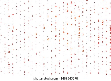 Light Orange vector background with Digit symbols. Illustration with Numeral symbols on abstract template. Smart design for your university promotion.