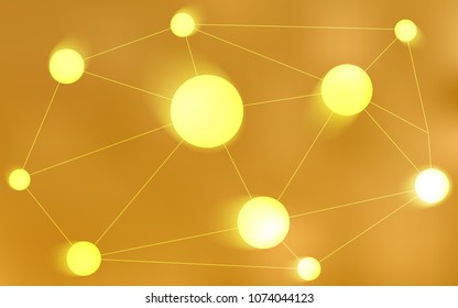 Light Orange vector background with dots and lines. Abstract illustration with colorful discs and triangles. Pattern can be used as texture of wallpapers.