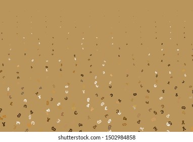 Light Orange vector background with financial symbols. Shining colored illustration with currency signs. Pattern for bank ads, posters, banners.