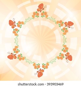 light orange vector background with flowers and butterflies