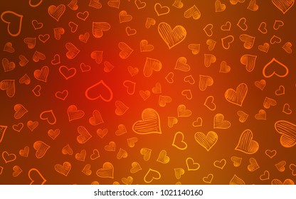 Light Orange vector background with hearts. Hearts on blurred abstract background with colorful gradient. Pattern can be used for valentine's ad, booklets.