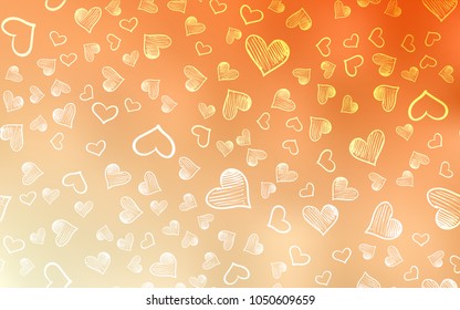 Light Orange vector background with hearts. Decorative shining illustration with hearts on abstract template. Template for Valentine's greeting postcards.