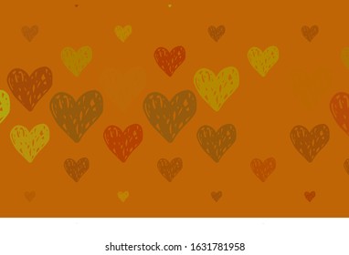 Light Orange vector background with hearts. Shining illustration with hearts on abstract template. Pattern for marriage gifts, congratulations.