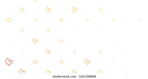 Light Orange vector background with hearts. Decorative shining illustration with hearts on abstract template. Pattern for valentine's ad, booklets.
