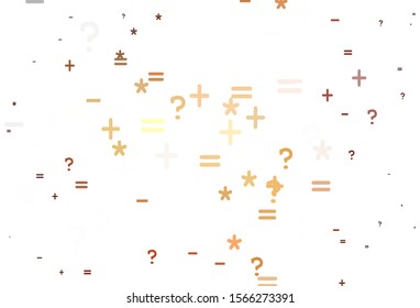 Light Orange vector background with math elements. Illustration with Numeral symbols on abstract template. Smart design for university advert.