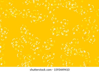 Light Orange vector background with math elements. Abstract illustration with colored algebra signs. Best design a poster, banner of a math college.