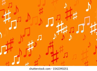 Light Orange vector background with music symbols. Decorative design in abstract style with music shapes. Pattern for festival leaflets.