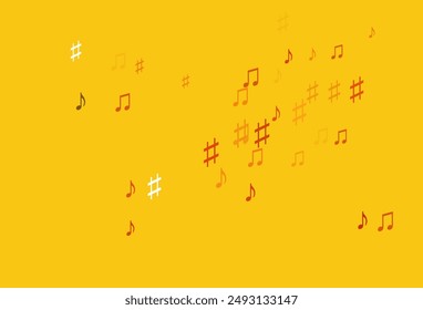 Light Orange vector background with music symbols. Abstract illustration with colorful symbols of melody. Pattern for festival leaflets.