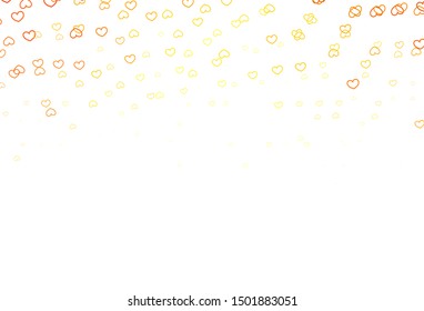 Light Orange vector background with Shining hearts. Beautiful colored illustration with hearts in celebration style. Template for Valentine's greeting postcards.